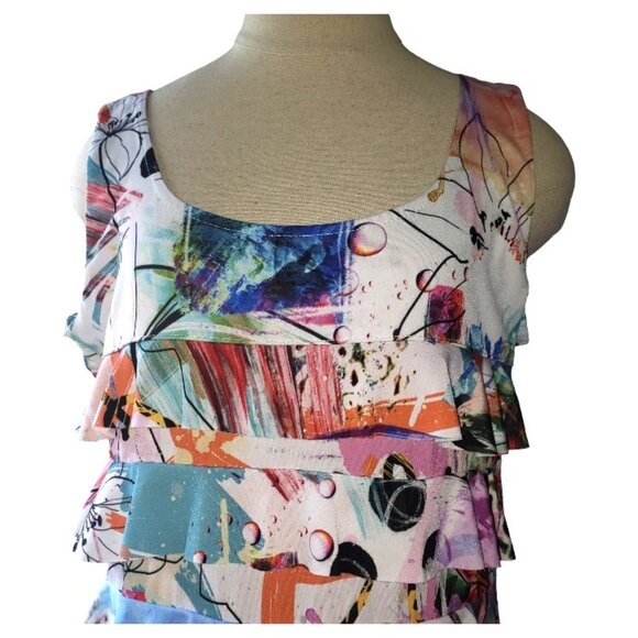 CT1578 Patchington Sleeveless Layered Abstract Midi Dress L - Picture 2 of 5